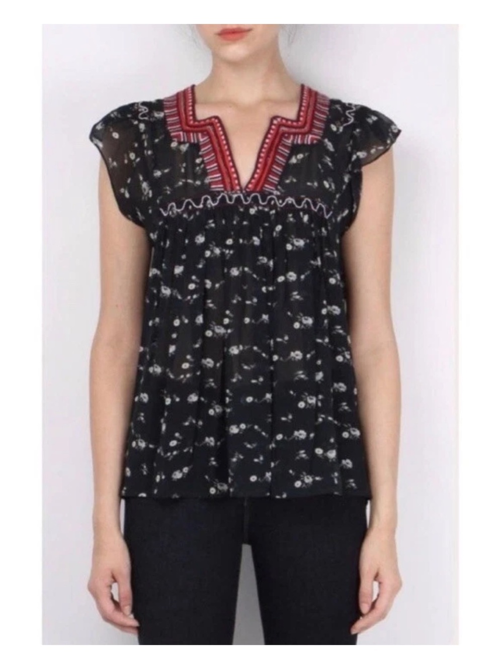 Ulla Johnson Anosha Silk Blouse Floral Embroidered Top Size 6